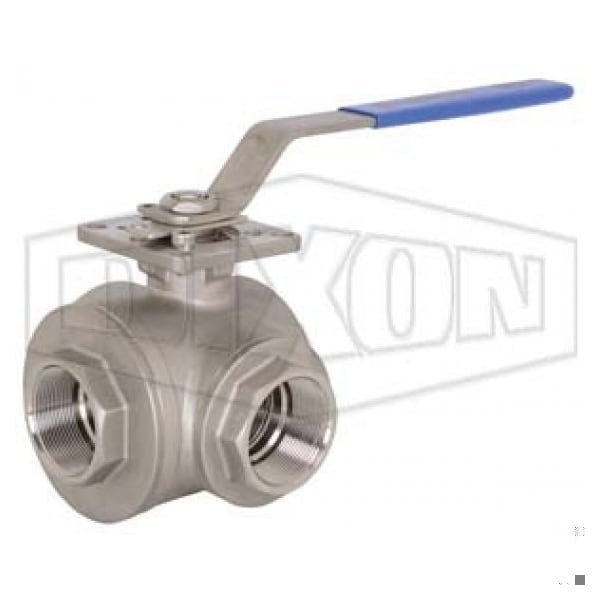 3-Way Industrial Ball Valve, 1-1/2 in, FNPT, Stainless Steel Body